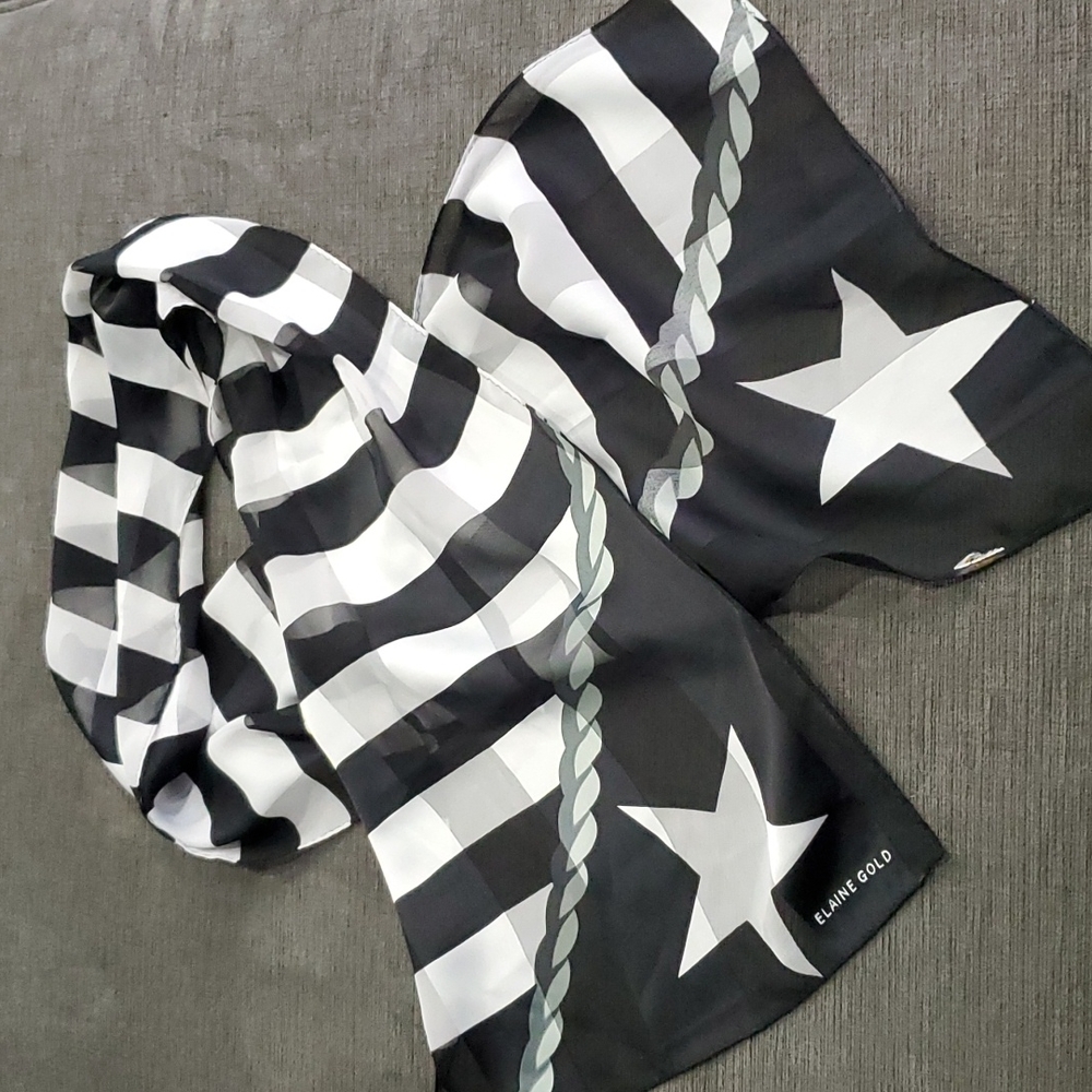 Elaine Gold black and white lightweight scarf #r16